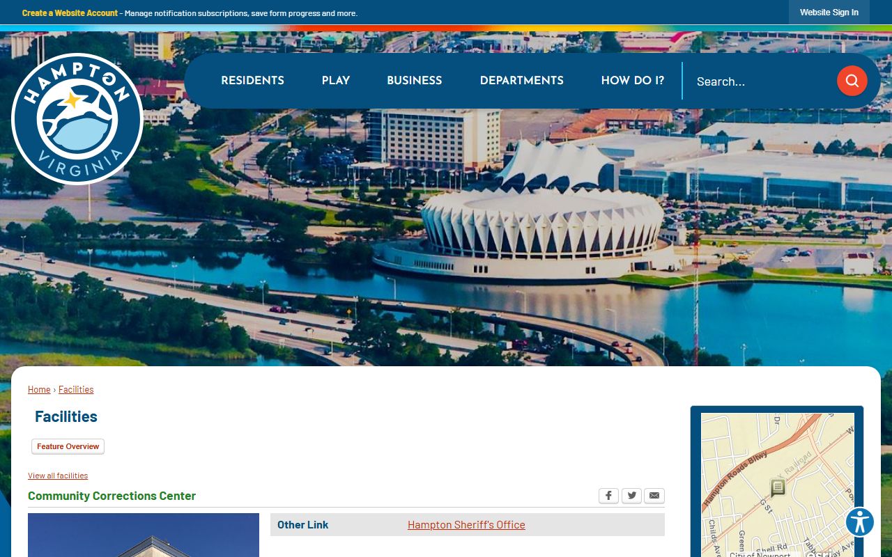 Hampton Community Corrections Center inmate lookup facility page