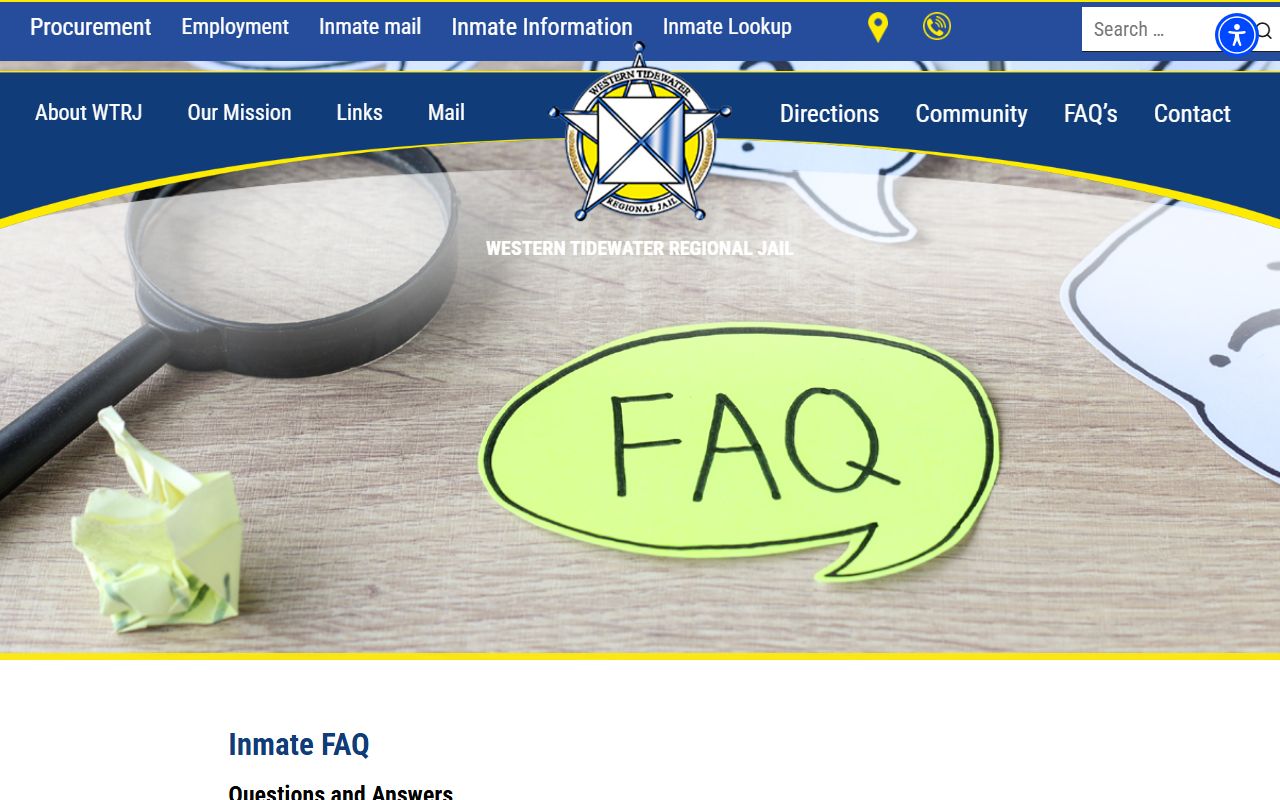 Western Tidewater Regional Jail visitation and inmate FAQ for Hampton County inmates